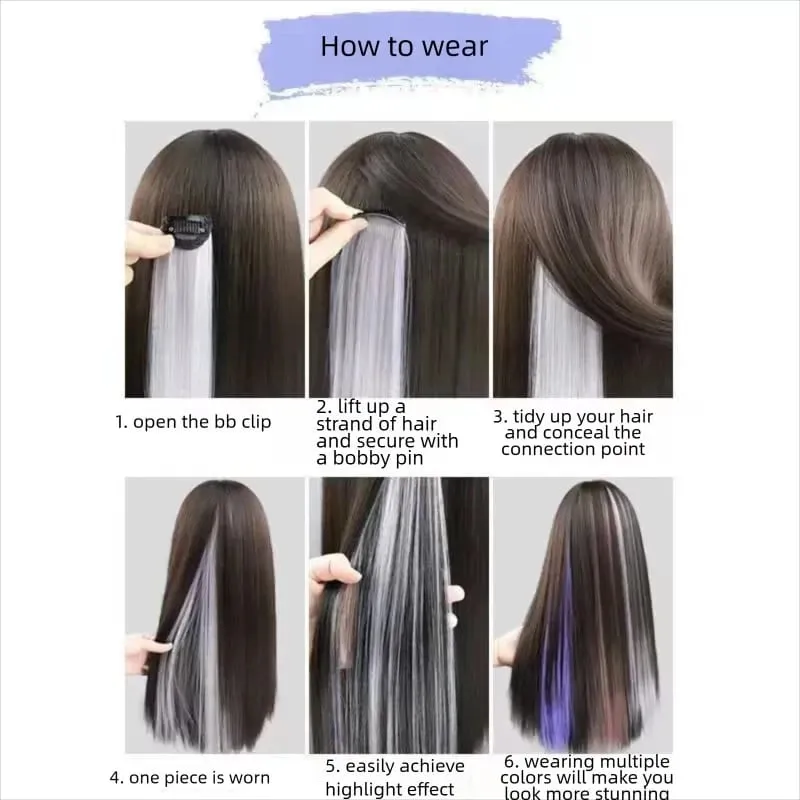 Hair Clips Hair Extensions Wig Synthetic Long Straight Gradient Color Clip-in Hair piece Hair Clips for Hair for Women Wear