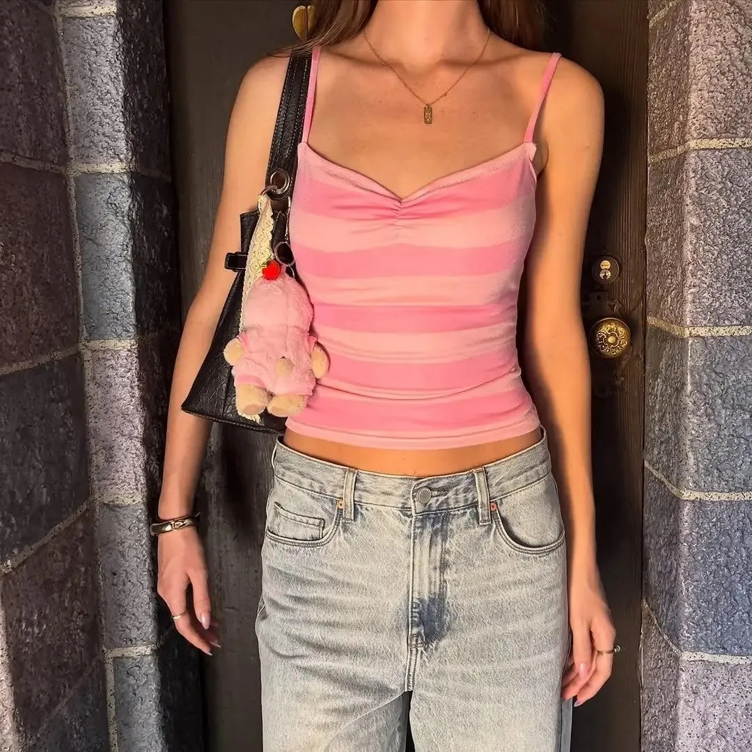 Women's Sweetheart Neck Striped Cami Top Y2K Sleeveless Slim Fit Summer Tank Top for Going out