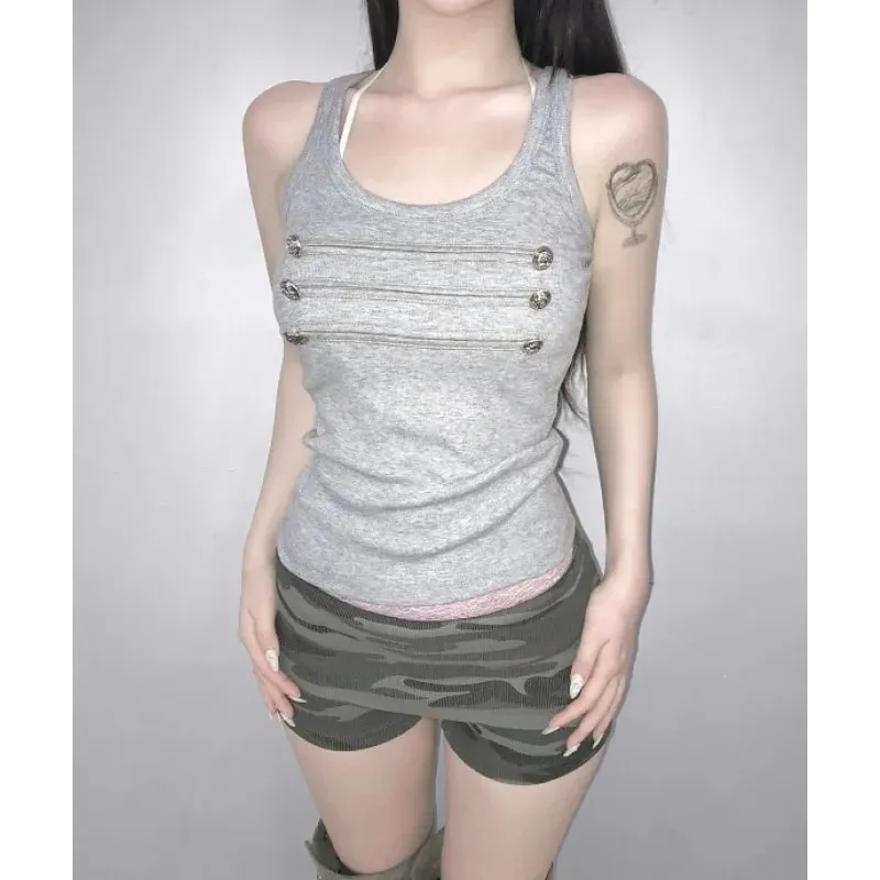 European American Street Style Women Tank Top Summer Vintage Cami Inner Wear Pure Desire Slim Fit High End Unique Design Sleevel