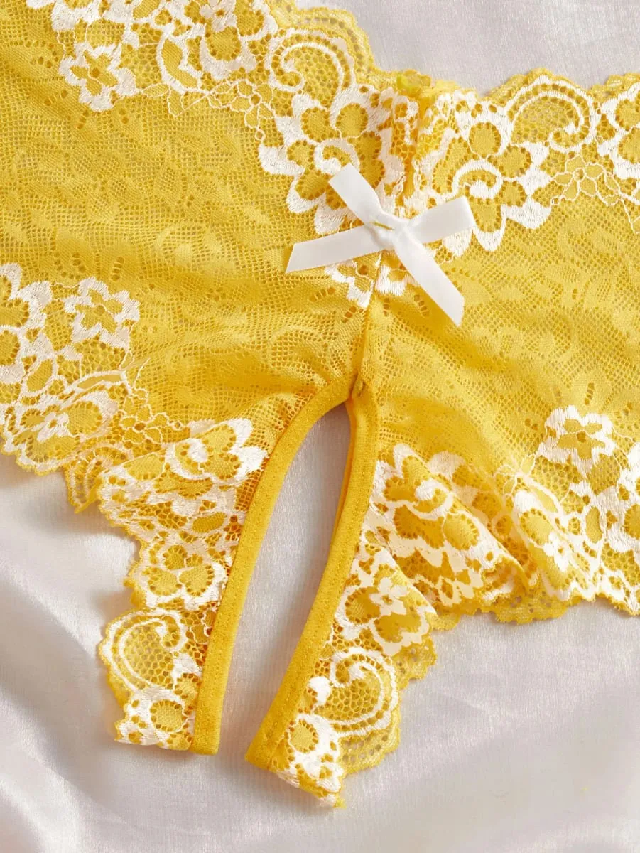 Sexy Lingerie Set Women Lace Bra And Panty See Through Floral Embroidery Bralette Transparent Erotic Underwear Bow Nightwear