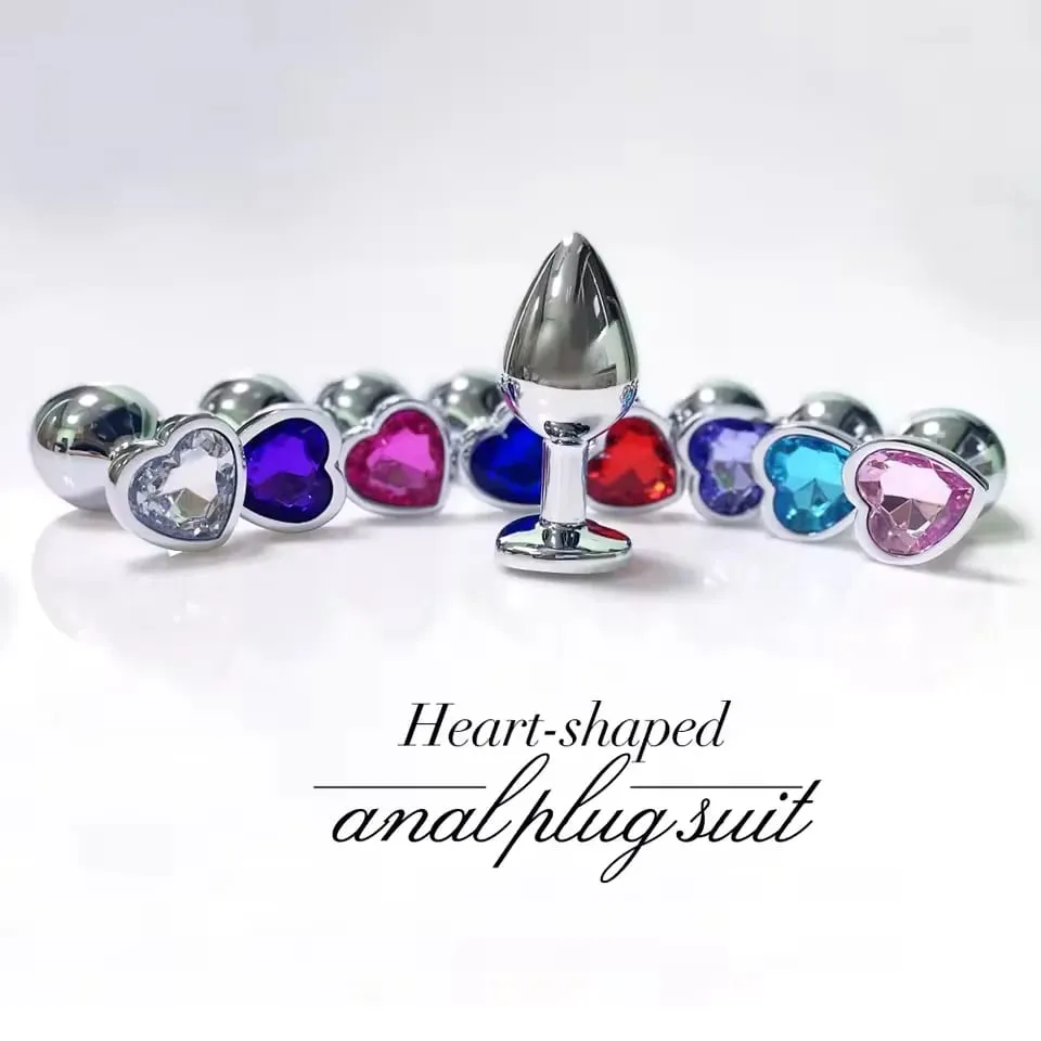 3 Sizes Metal Anal Plug Heart Base Butt Plug for Adults Women Men Couples Stainless Steel S/M/L Diamond Masturbator Sex Toys 18+