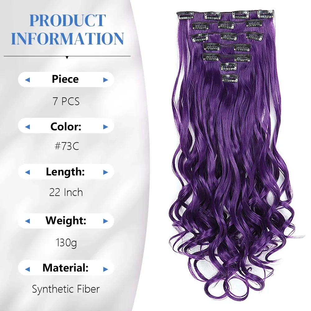 Synthetic Clip in Hair Extensions Purple hairpieces 7pcs/set 22inch Thick Hair for Women Girls Daily Party Cosplay