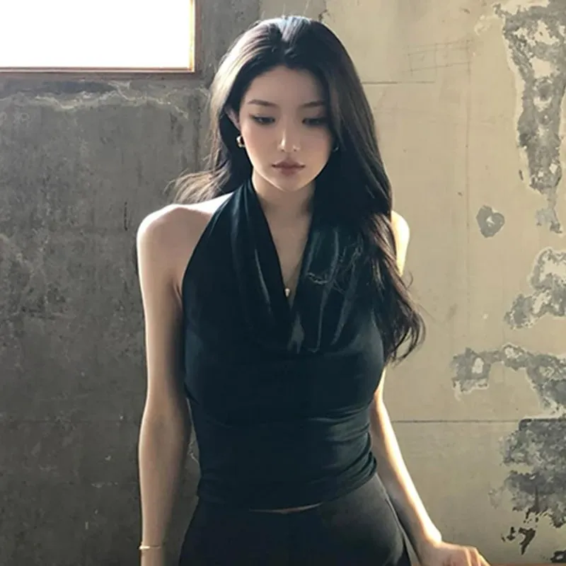 Korean Dongdaemun Sexy Slim Camisole 2026 Women Backless Pure Desire Spicy Girl Versatile Neck Hanging Strap Tank Top Y2K