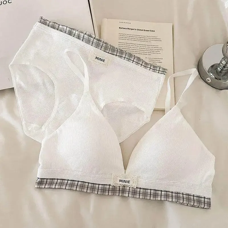Hot Sale Summer Sweet Modal Cotton Bra Set Ladies Wirefree Support Lift Gathering Anti-Sagging Large Cup Slim Soft Daily Wear