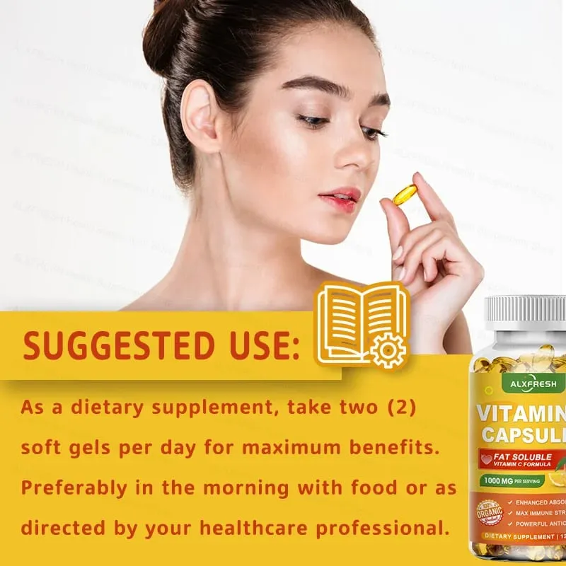 Vitamin C Capsules 1000 Mg -High Absorption - Antioxidant for Skin Support Collagen Immune System Health