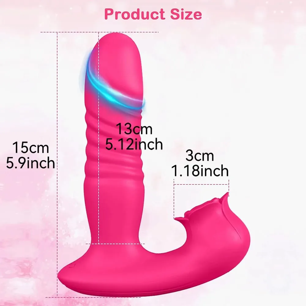 Dildo Vagian Massage Wand Rose Sucking Vibrator Adult Women Thrusting Sex Toy Wearable App Clitoral Sucker Telescopic Vibrating