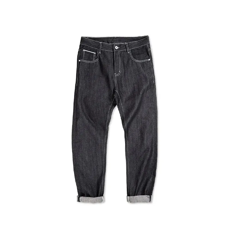 Maden Vintage 13OZ Sliver Denim Jeans para sa Mga Lalaki Selvedge Raw Denim Autumn Mid-waisted Straight Pants Panlalaking Seryoso na Pantalon