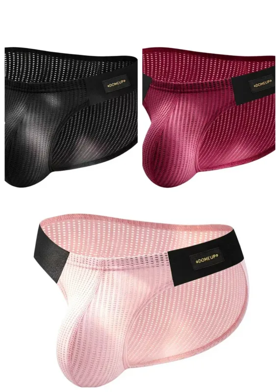 Men Vertical Stripe Mesh Bikini Briefs 3D Pouch Underwear Low Waist Elastic Waistband Breathable Male Panties DP911
