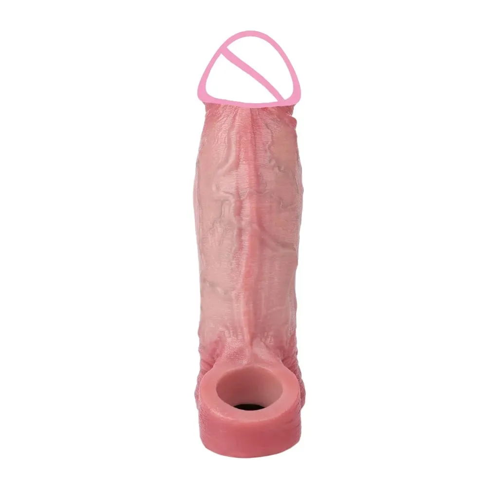 7.2in Realistic Penis Sleeve Reusable Penis Sleeve with Cock Ring Silicone Penis Enlarger Sleeve Male Adult Sex Toy for Men