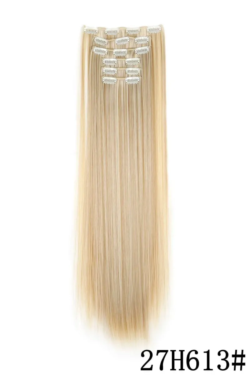 24Inch 16 Clips in Hair Extensions Long Straight Hairstyle Blonde Black Hairpieces Heat Resistant False Hair Daily Use Cosplay