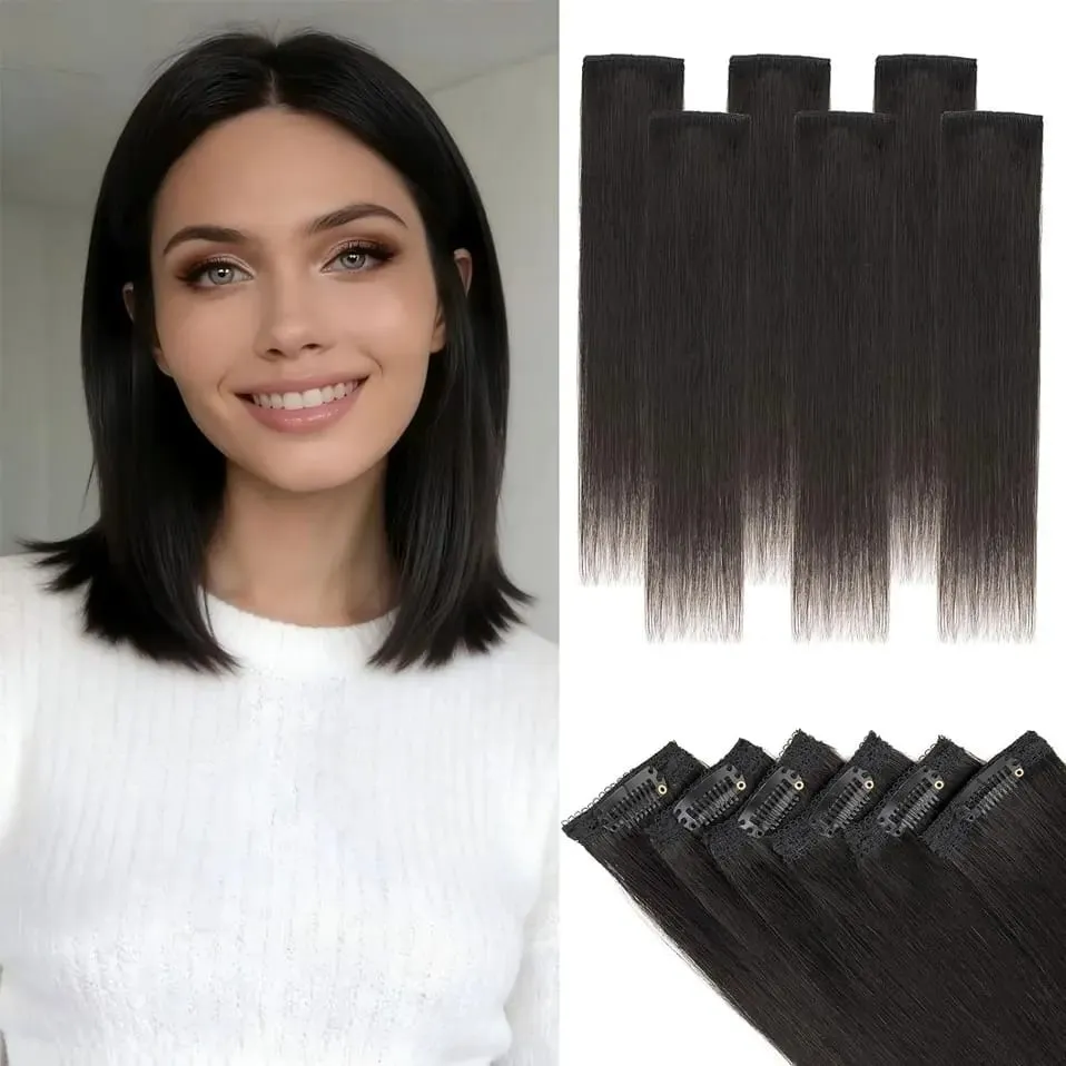 6 Pcs Clip In Human Hair Extensions Single Clip Ins Short Hair Extensions Seamless Straight Highlight Hairpieces for Women
