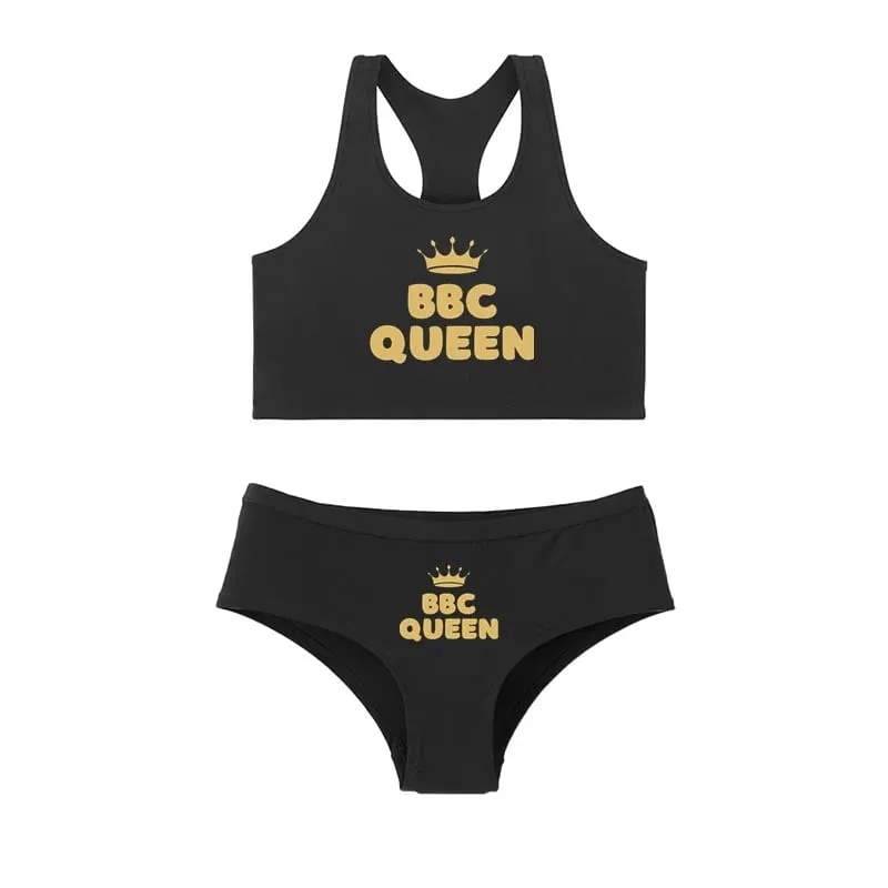 One Set BBC QUEEN Round Neck Tank Top And Panties Set Women's Underwear Sets Cute Cotton Underwear Sexy Lingerie For Women Set