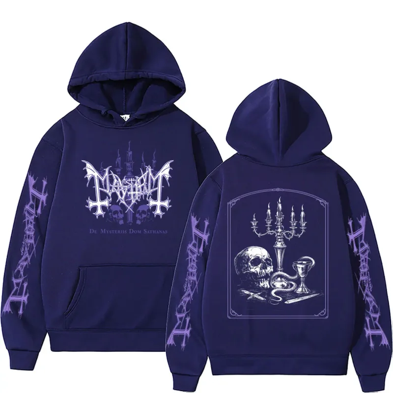 Rock Band Mayhem De Mysteriis Dom Sathanas Skeleton Graphic Hoodie Men Women Death Black Metal Gothic Punk Hoodies Streetwear