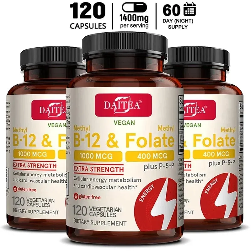 Folic Acid Vitamin B12 and B6 - Supports Brain and Heart Health Energy Production Red Blood Cell and Cardiovascular Health