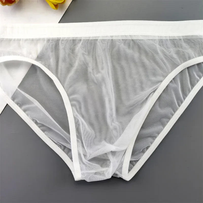 남자 투명한 나일론 팬티 3D 주머니 경량 남성 비키니 속옷 부드러운 쉬어 빠른 건조 스트레치 란제리 XL/XXL/3XL/4XL