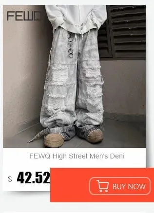Amerikai stílusú férfi farmer nadrág mosógombos kivitel, redőzött bő farmer kontraszt színű alkalmi férfi alsó vintage 4K5156