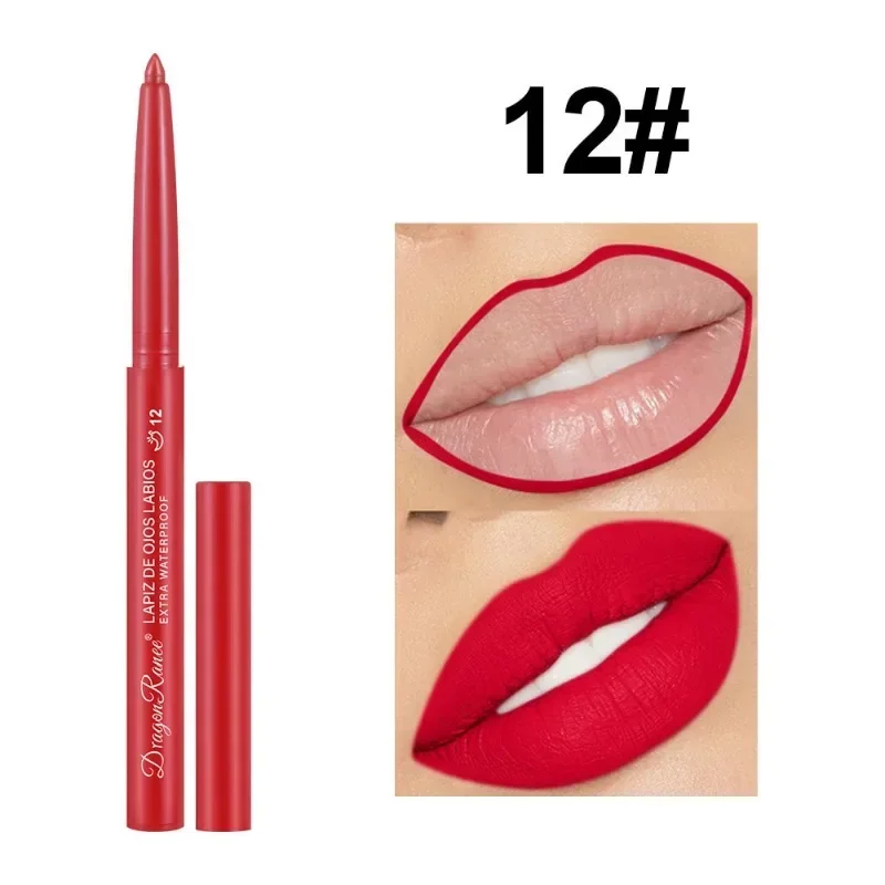 Vandtæt mat lipliner blyant Sexet rød kontur læbefarvet læbestift Holdbar fugtgivende Non-stick kop Læber Makeup 12 farver