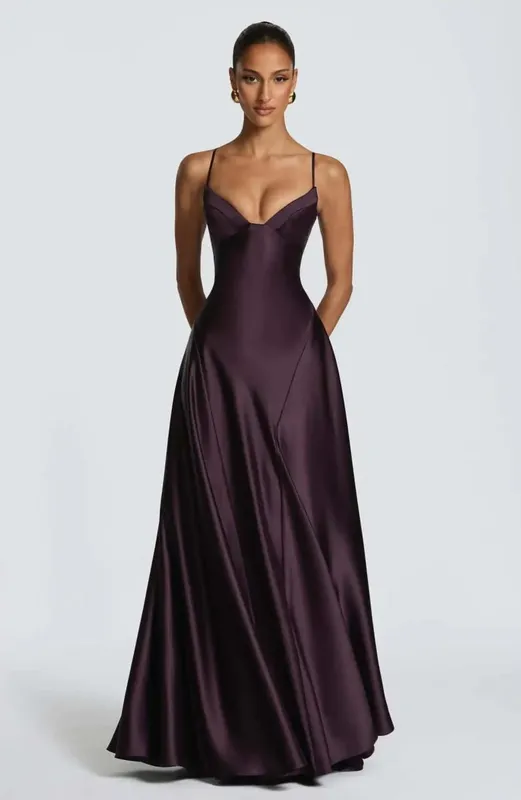 Butter Yellow Women Satin Slip Maxi Dress Elegant Spaghetti Strap A-line V Neck Waist-cinching Summer Lady Formal Evening Gown — image 10