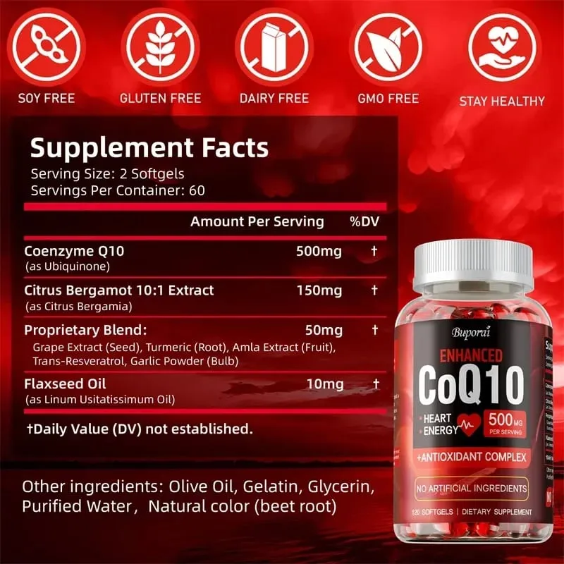 輔酶 Q10 補充劑 - 促進心血管和心臟健康 抗氧化劑為整體健康提供能量