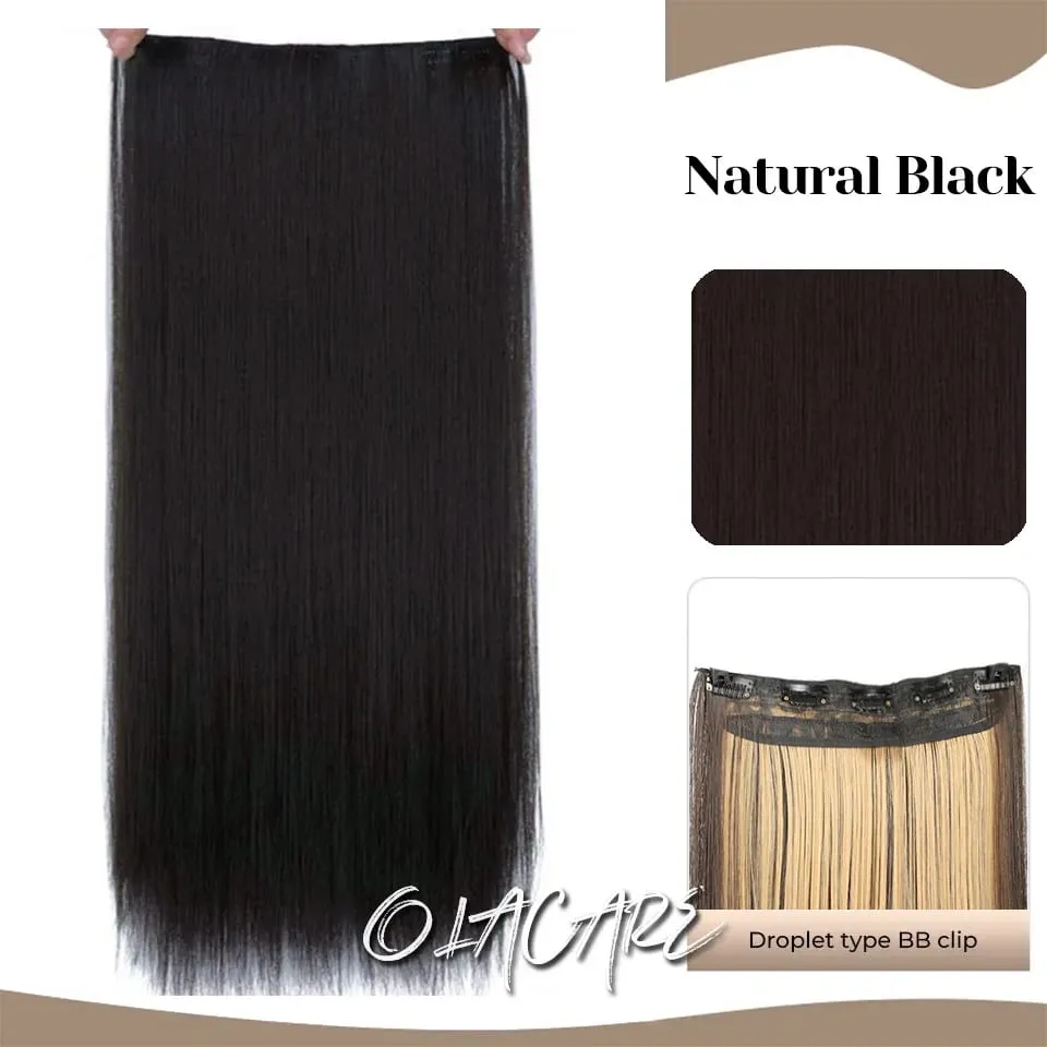Synthetic Wig 5 Clip One Piece Invisible Hair Extensions Long Straight 24Inch Heat Resistant Hairpiece for Women