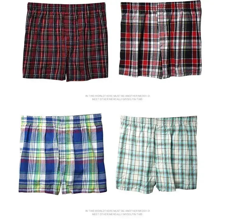 4PCS ชุดชั้นในบุรุษนักมวยหลวมกางเกงขาสั้นผู้ชายกางเกงผ้าฝ้ายลายสก๊อตขนาดใหญ่ Arrow กางเกง PLUS ขนาดคลาสสิกพื้นฐานลายสก๊อต