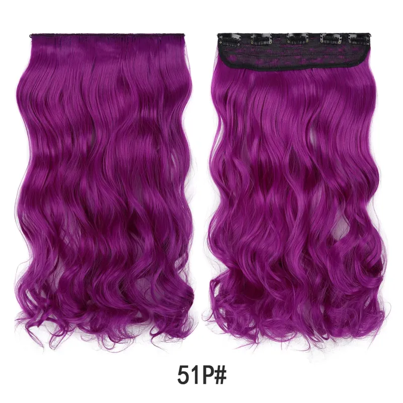 Jeedou Colorful Wavy Hair Clip in Hair Extensions One Piece 5 Clips Synthetic Red Blue Women's Hairpieces