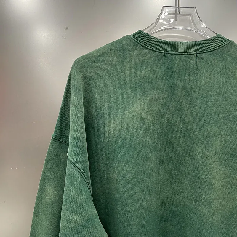 26FW Heavy Fabric Cotton Loose Rhinestone Rivet Satoshi Nakamoto Sweatshirts Men Women Vintage Charcoal Gray Green Pullovers