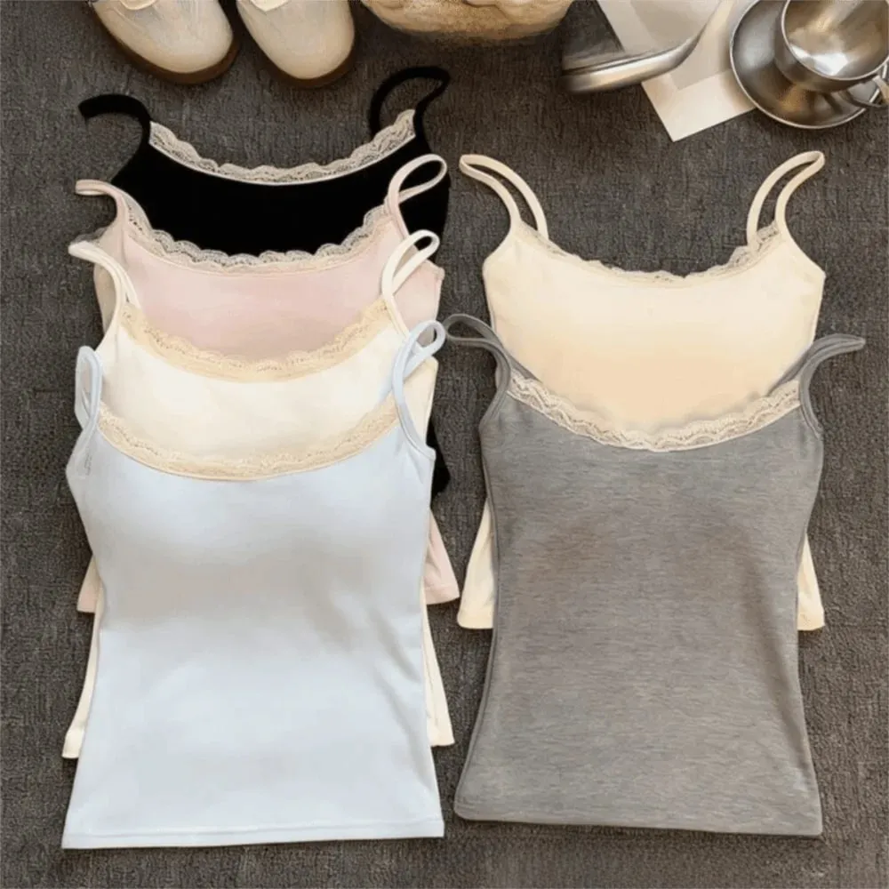 Sexy with Chest Pad Camis Tank Tops Elastic Integrated Top Lace Tops Versatile Short Camisole Women Clothes