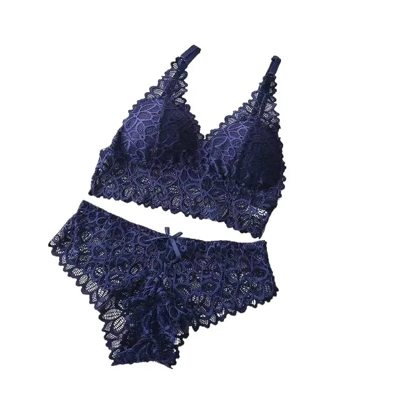Sexy Lace Women's Underwear Set Seamless Wire-Free Hollow Out Bra and Panty with Embroidery Intimate Lingerie for Women