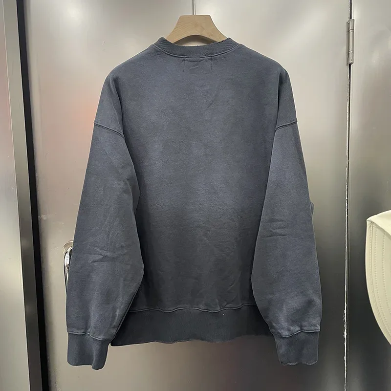 26FW Heavy Fabric Cotton Loose Rhinestone Rivet Satoshi Nakamoto Sweatshirts Men Women Vintage Charcoal Gray Green Pullovers