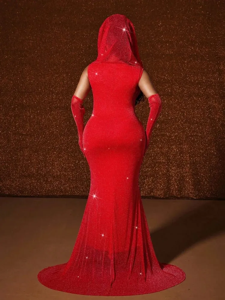 Plus Size Hat Sexy Waistband Hot Gold Fish Tail Swing Long Solid Colour Fishtail Slim Package Hip Dress Hooded