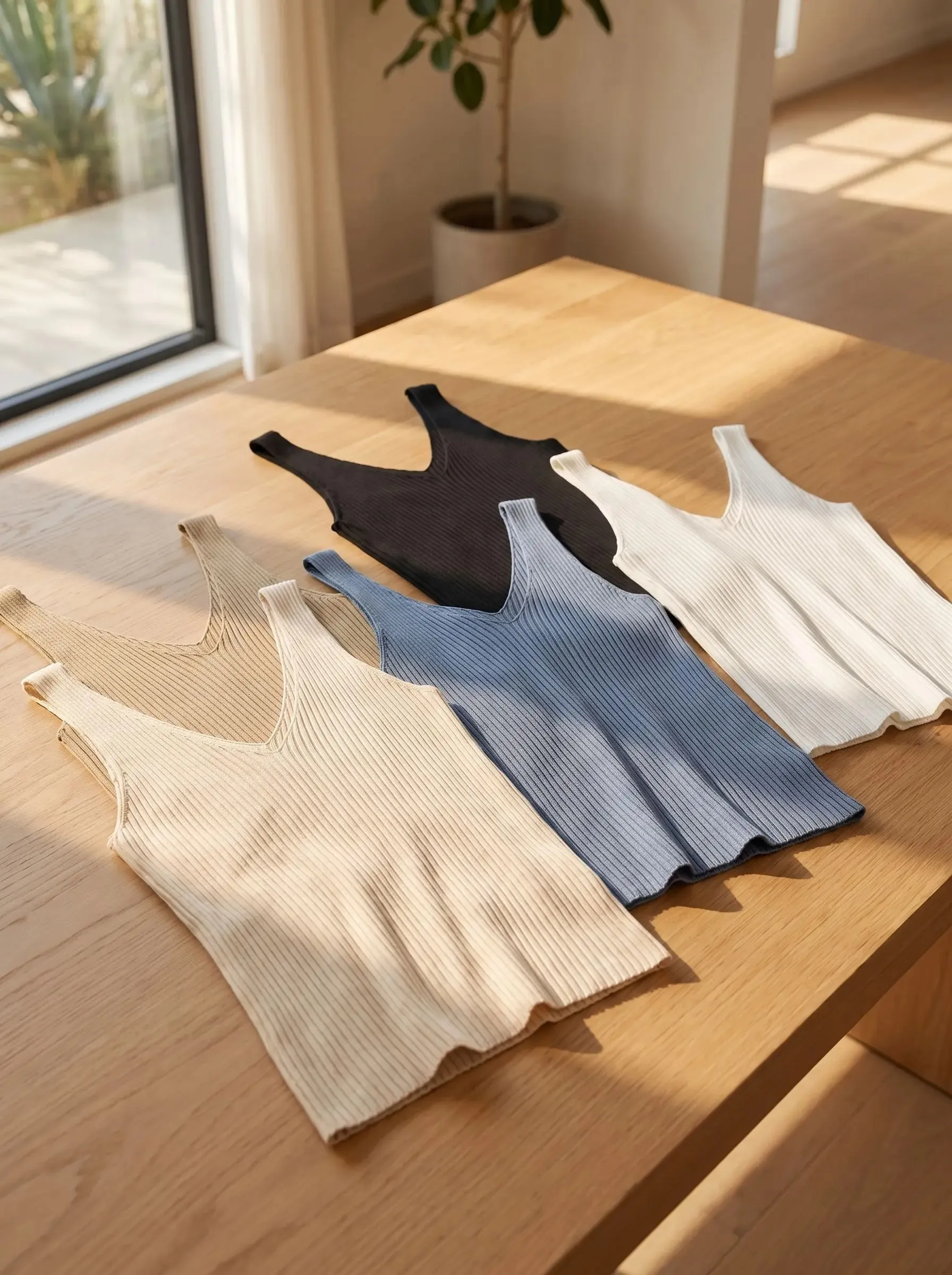 2026 Summer Fashion Women Camisole Ice Silk Knit Tank Top Slim Fit Sleeveless Base Tank Top Solid Color V-Neck Cami