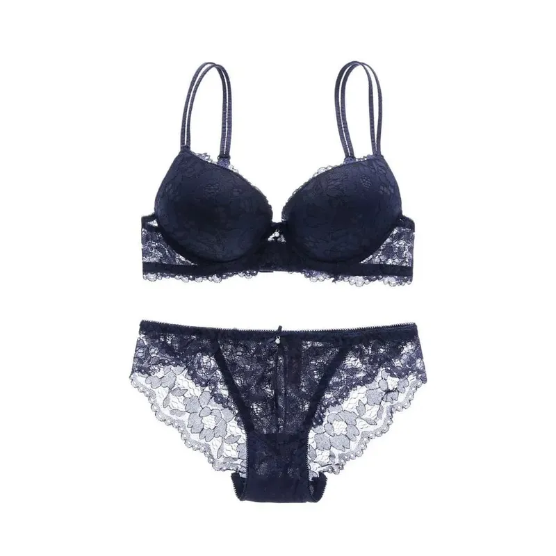 Comfortable Mesh Lace Flower Bra Low Waist Bowknot Bra Panties Set Non Slip Lingerie Push Up Bra Women Summer