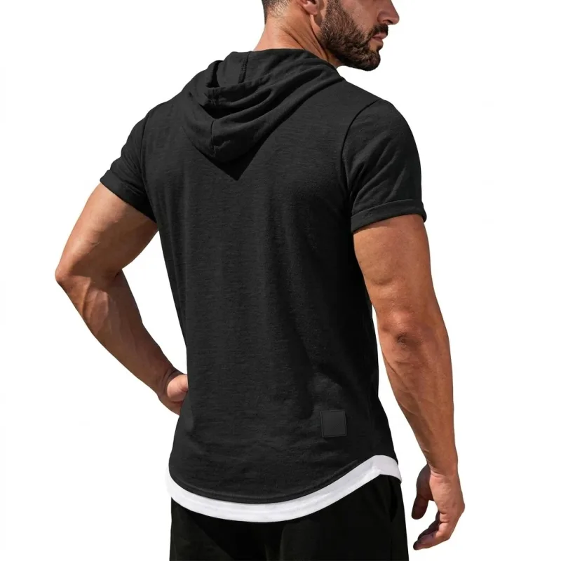Hoodie Lengan Pendek Musim Panas Kaus Tipis Kasual Pria Hoodie Pulover Ringan Kaus Sejuk Pakaian Jalanan Korea Pria Gym