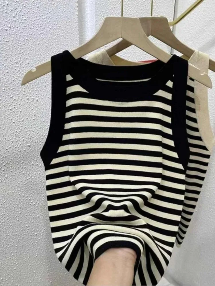 2026 Spring Summer Women Striped Tank Tops Slim Fit Sleeveless Color Blocking Vest Casual Versatileb Base Layer Cami Top