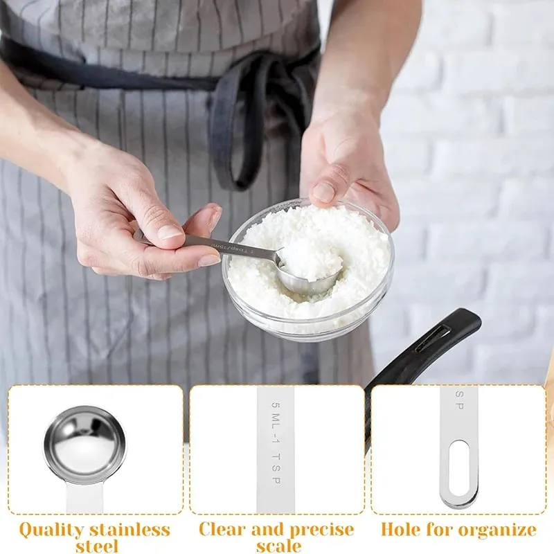 6 Pcs Stainless Steel Measuring Spoons 1/8 1/4 1/2 1 TSP 1/2 Tbsp 1 Tbsp Tablespoon with Metric and UK Measurements Table Spoon
