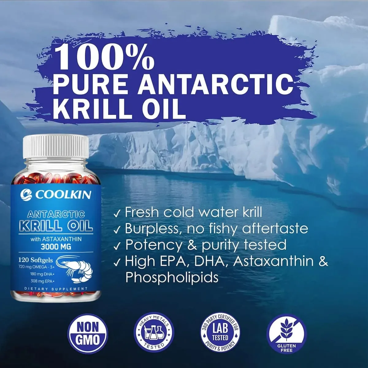 Antarctic Krill Oil 3000mg - με Ωμέγα-3 EPA DHA ασταξανθίνη και φωσφολιπίδια - Βιώσιμο Συμπλήρωμα Διατροφής — image 3