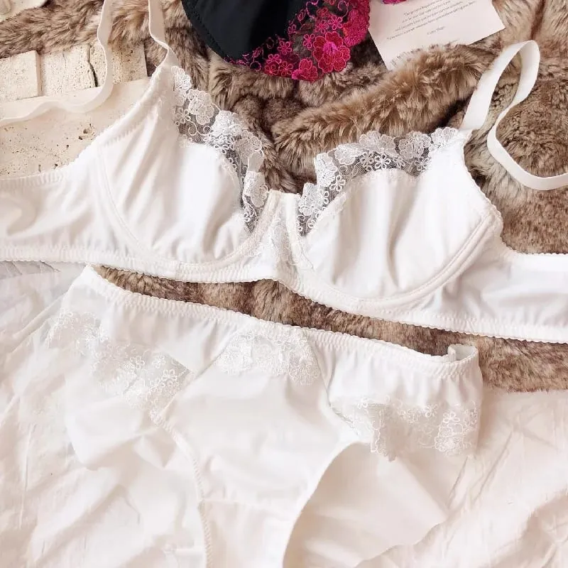 75-95 BCDEFG Summer New thin Floral Embroidery Push Up Women Sexy Underwear Sets Bra And Panty Lingerie Intimates