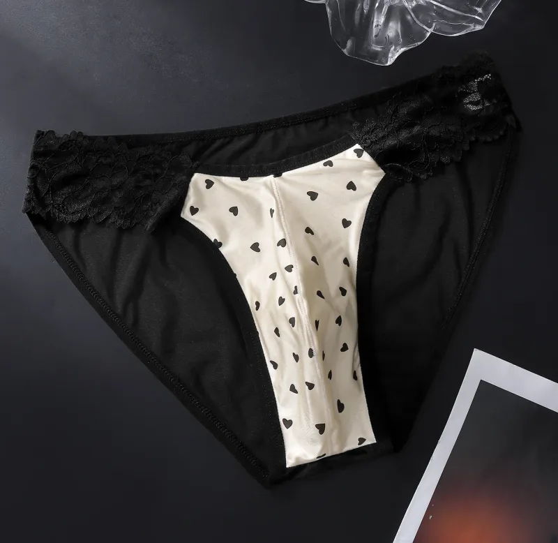 Herren-Slip aus französischer Spitze, Satin, exotisches männliches Netz, transparente Dessous, 3D-U-konvexes Höschen, atmungsaktive Eisseide, nahtlose Unterwäsche