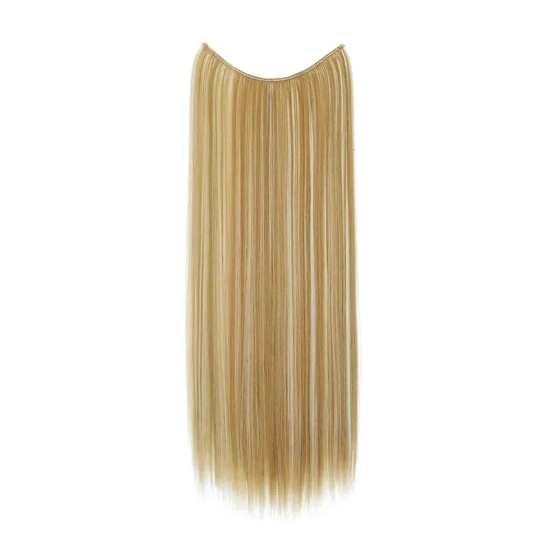 24Inch Synthetic Long Straight Hair Extension Invisible Fishing Line Heat Resistant Hairpiece for Women Daily Use