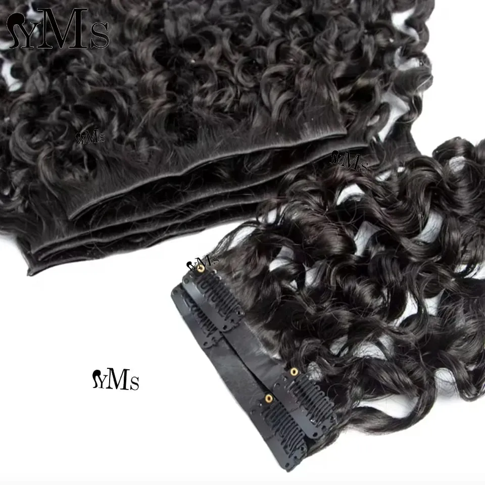 Water Burmese Curly Invisible Seamless Clip Ins Hair Extension YMS 3C4A Burmese Curly Invisible Clip In Full Head Wholesale