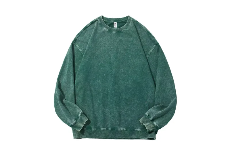 Extra-Large 100% Pure Cotton 350g Round-Neck Hoodie Washed-Out Retro Wax-Printed Snowflake Crewneck Sweater Casual Distressed