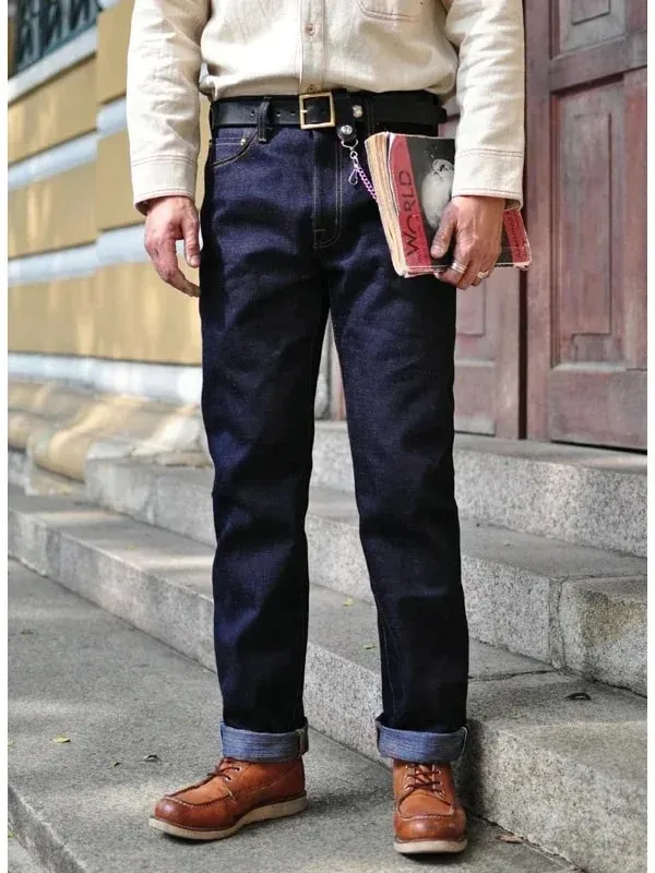 Mens Saucezhan Jeans 308XX-z1 21 oz Rainbow Selvedge Denim Vintage Raw for Men Sanforized Unwashed Heavyv