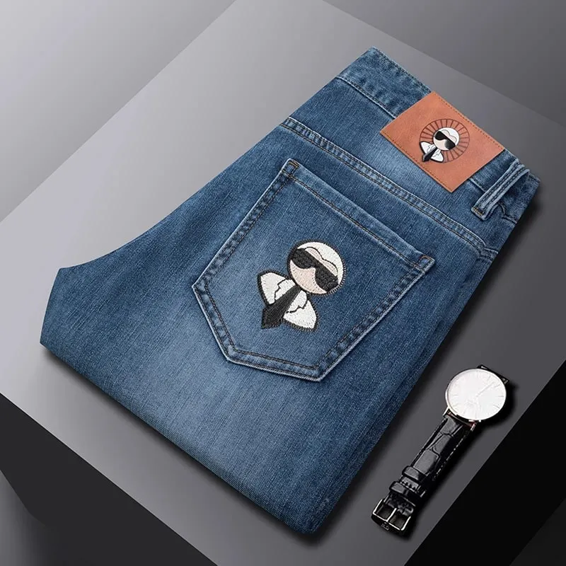 Fashion Men Jeans Stretch Straight Leg Casual Slim Fit Denim Pants Male Brand Luxury Design Business Classic Trousers