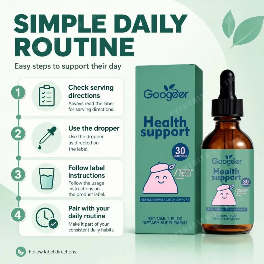 Googeer Kids Gut Health Drops Zeolite Vitamin B12 300mcg Methylcobalamin D3 Gentle Detox Immune Support 30 Servings 30ml