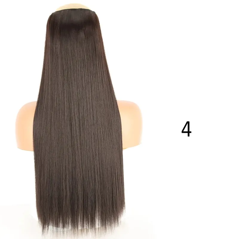 Syntetisk Lang Lige Frisure 5 Clip In Hair Extensions 32 Tommer One Piece Hairpiece Brun Blond Sort Falsk Hår Til Kvinder