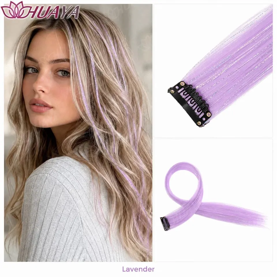 Synthetic Glitter Hair Tinsel Clip In Extensions for Women Girls Colorful Party Festival Cosplay Hair Accessories