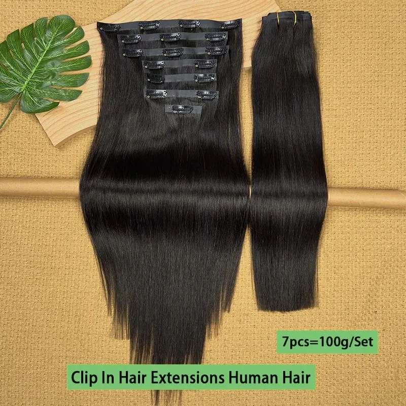 18A Seamless Straight Clip Ins Human Hair PU Invisible Clip In Hair Extensions 100% Raw Virgin Human Hair Double Weft 7Pcs/Set