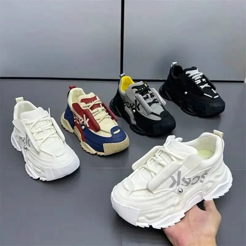 Tênis de plataforma para homens designer de moda sapatos de couro casuais para homem chunky altura aumentada tênis masculino zapatillas hombre