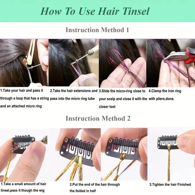90cm Synthetic 3pcs/set Rainbow Colored Shiny Hair Laser Tinsel Long Straight Heat-Resistant Fairy Hair Extensions Party Daily